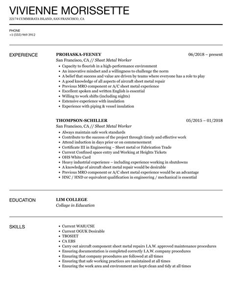 sheet metal worker resume|resume examples sheet metal worker.